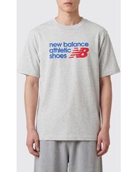 New Balance - Crewneck Cotton T-Shirt With Short Sleeves And Printed Logo - Lyst