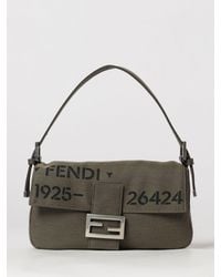 Fendi - Baguette Cotton Blend Shoulder Bag With Ff Monogram And Flap Closure - Lyst