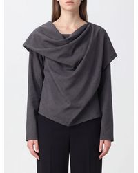 P.A.R.O.S.H. - Long-Sleeved Wool Top P.A.R.O.S.H. With Draped Neckline - Lyst