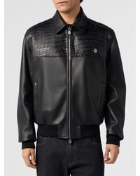 Billionaire - Leather Bomber Jacket With Classic Collar And Zip Closure - Lyst
