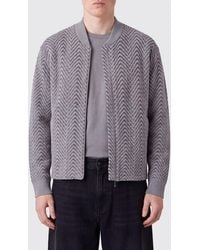 Emporio Armani - Zig-Zag Pattern Virgin Wool Bomber Jacket With Ribbed Collar - Lyst