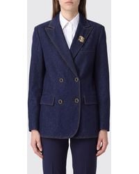 Liu Jo - Double-Breasted Cotton Denim Blazer With Peaked Lapels - Lyst