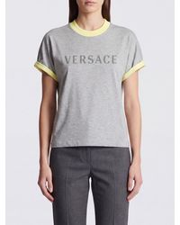 Versace - Cotton T-Shirt With Printed Logo And Contrast Trims - Lyst