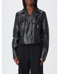 Pinko - New Sensibile Cropped Lamb Nappa Biker Jacket With Asymmetric Zip - Lyst