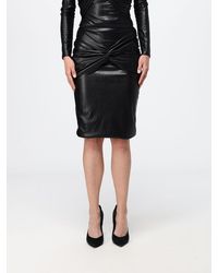 Elisabetta Franchi - Draped Synthetic Leather Midi Pencil Skirt With Slim Fit - Lyst