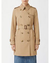Burberry - Short Double-Breasted Cotton Trench Coat With Belt And Classic Epaulettes - Lyst
