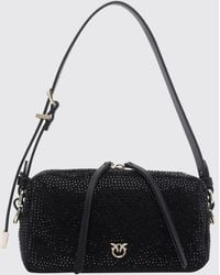 Pinko - Calfskin Leather Shoulder Bag With Rhinestones And Love Birds Metal Logo - Lyst