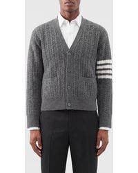 Thom Browne - Cárdigan Slim Fit De Tricot De Lana Con Cuello De Pico Y Motivo 4-Bar - Lyst