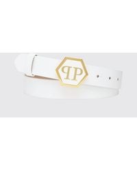Philipp Plein - Smooth Leather Belt With Hexagon Monogram Buckle - Lyst