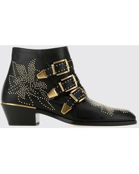Chloé - Chlo&Eacute Susanna Nappa Biker Ankle Boots With Studs, Embroidery, And Buckles - Lyst