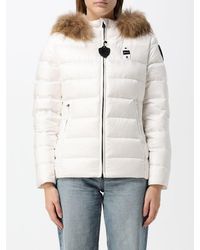 Blauer - Short Quilted Nylon Down Jacket With Shearling Hood And Slim Fit - Lyst
