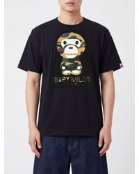 A Bathing Ape - Cotton T-Shirt With Front Graphic Logo Print - Lyst
