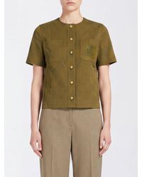 Max Mara - Short-Sleeved Stretch Cotton Top With Pocket And Embroidered Logo - Lyst