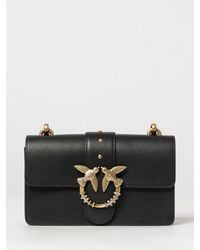 Pinko - Love One Classic Leather Mini Shoulder Bag With Rhinestones And Logo - Lyst