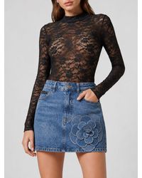 Philipp Plein - High-Neck Long-Sleeved Lace Bodysuit With Slim Fit - Lyst