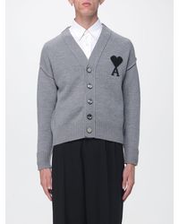 Ami Paris - V-Neck Wool Cardigan With Contrast Logo - Lyst