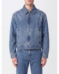 Jacquemus - Cotton Denim Zip-Up Shirt Jacket With Embroidered Logo - Lyst