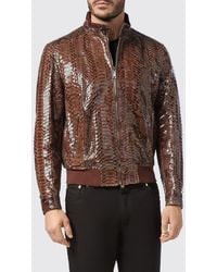 Billionaire - Snakeskin Leather Bomber Jacket With High Collar And Zip Closure - Lyst