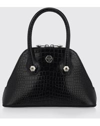 Philipp Plein - Crocodile-Print Calfskin Leather Handbag With Hexagon Logo - Lyst