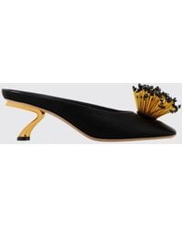Ferragamo - Embroidered Satin Mules With Sculptural Heel - Lyst