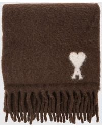 Ami Paris - Alpaca Wool Blend Scarf With Ami De Cœur Logo And Fringes - Lyst