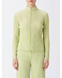 Issey Miyake - High-Neck Crinkled Crêpe Zip-Up Cardigan - Lyst