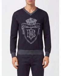 Billionaire - Wool And Silk V-Neck Jumper With A Jacquard Crest Logo - Lyst