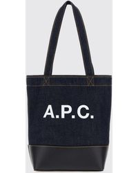 A.P.C. - Axelle Denim And Leather Tote Bag With Printed Logo - Lyst