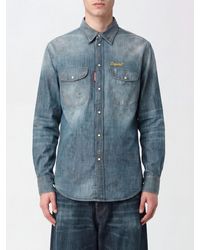 DSquared² - Cotton Denim Shirt With A French Collar And Flap Pockets - Lyst