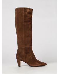 Anna F. - Classic Suede Leather Knee-High Boots With Cone Heel - Lyst