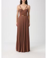 Elisabetta Franchi - Pleated Lurex Viscose Long Dress - Lyst