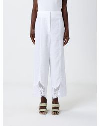 Twinset - Linen Cropped Trousers With Lace Inserts - Lyst