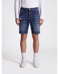 DSquared² - Bermudas Vaqueras De Algodón Desgastado Con Cinco Bolsillos - Lyst