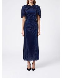 Self-Portrait - Draped Beaded Short-Sleeve Midi Ceremony Dress - Lyst