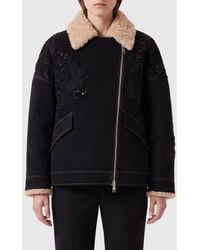 Liu Jo - Short Denim Jacket With Faux Fur Collar And Crystals - Lyst