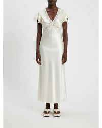 Alberta Ferretti - Long Satin Dress With Lace Inserts - Lyst