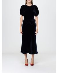 Victoria Beckham - Bela Velvet Midi Sheath Dress With Puff Sleeves - Lyst