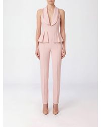 Elisabetta Franchi - Slim Fit Long Jumpsuit With V-Neck And Ruffled Waist - Lyst