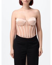 Elisabetta Franchi - Satin Bustier Top With Sweetheart Neckline And Fringes - Lyst