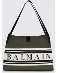 Balmain - Jacquard Logo Cotton Shoulder Bag With Double Leather Handles - Lyst