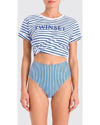 Twinset - Striped Cotton T-Shirt With Logo - Lyst