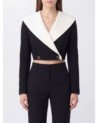 Alessandra Rich - Bicolor Double-Breasted Cropped Virgin Wool Blazer - Lyst