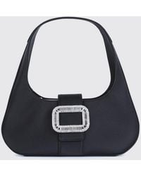 Roger Vivier - Pilgrim Schultertasche Aus Schwarzem Satin Mit Schmuckschnalle - Lyst