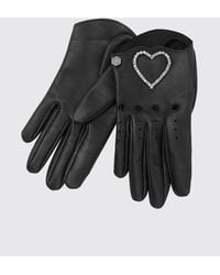 Philipp Plein - Nappa Leather Gloves With Heart Embroidery And Rhinestones - Lyst