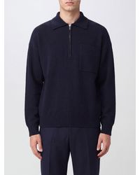 Roberto Collina - Long-Sleeved Merino Wool Knit Polo Shirt With Zip - Lyst