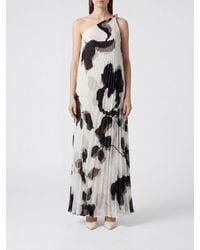 Max Mara - One-Shoulder Floral-Print Chiffon Long Ceremony Gown - Lyst