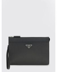 Prada - Calf Leather Pouch With Logo - Lyst
