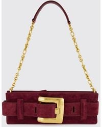 Balmain - Anthem Suede Shoulder Bag With Logo Buckle And Chain Strap - Lyst