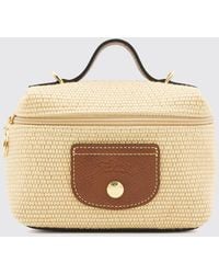 Longchamp - Le Pliage Mini Raffia Handbag With Leather Handle - Lyst