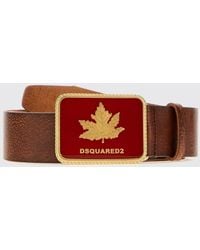 DSquared² - Aged Leather Belt With Adjustable Buckle And Enameled Logo - Lyst